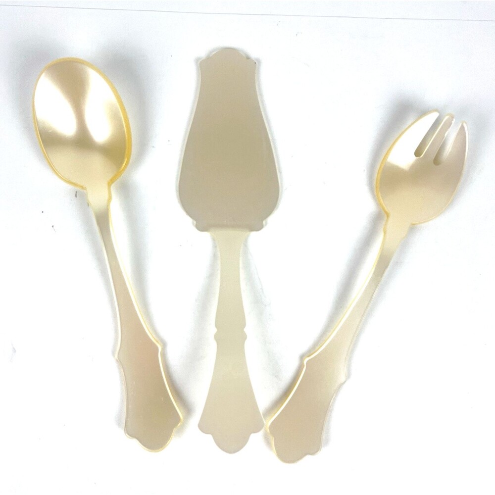 VTG Ivory Melamine Plastic 3 Pc Serving Set French Provincial Style MCM 1970s